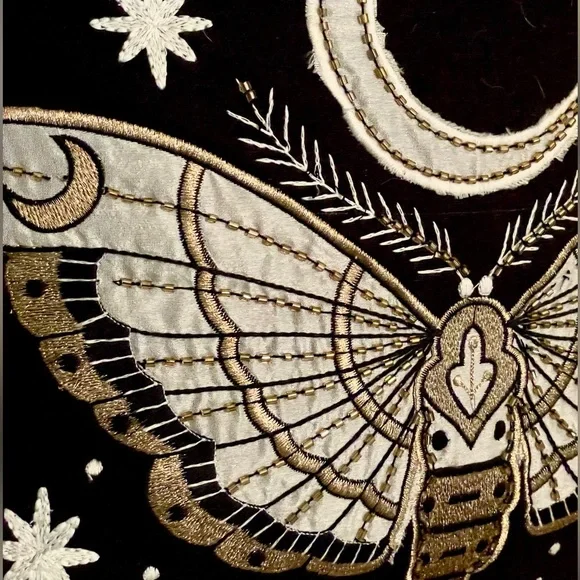 MT Jones Celestial Moon Phase Moth Embroidered Beaded 20x20 Boho Throw Pillow - Picture 2 of 3